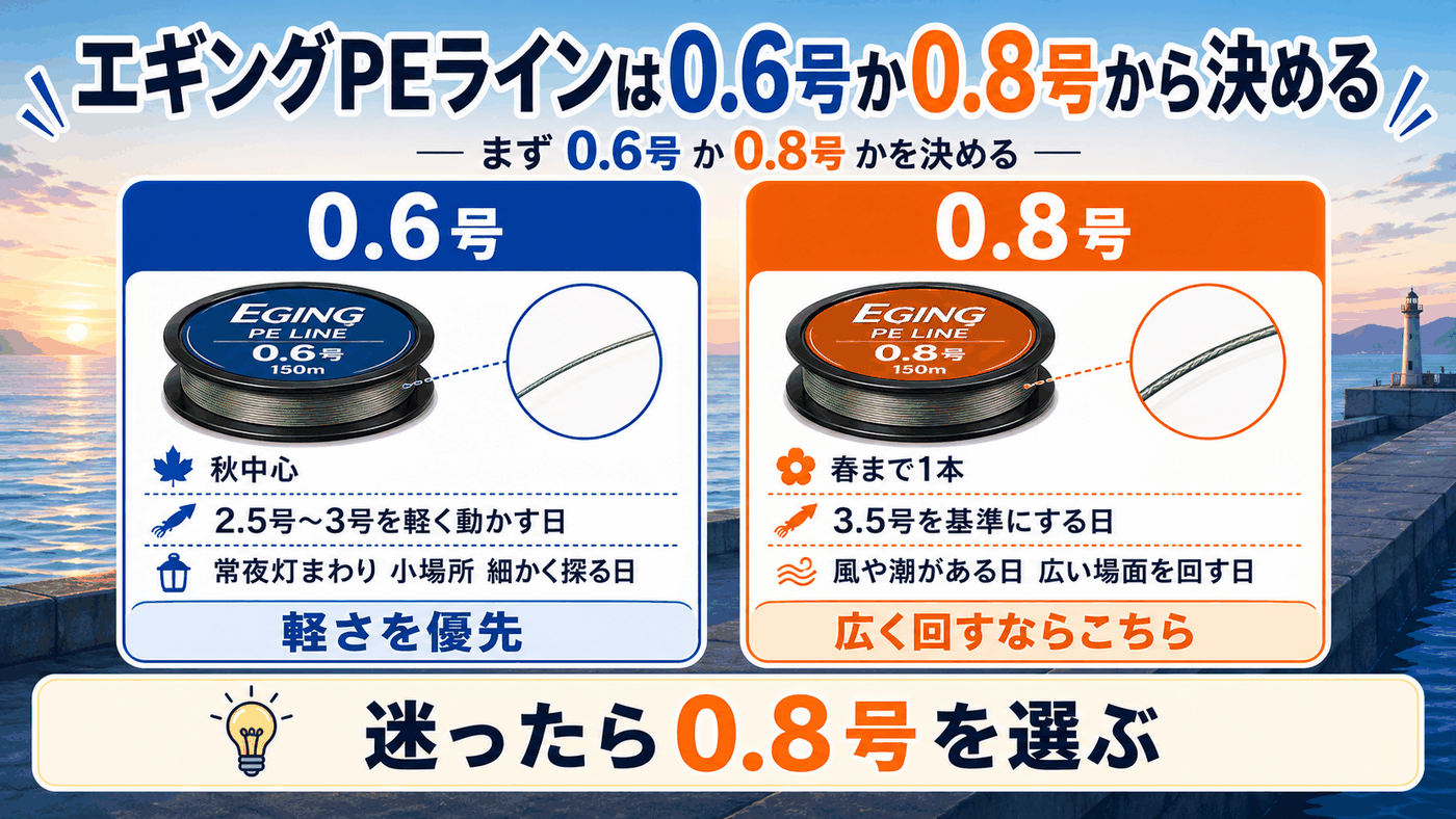 エギングPEラインを0.4号・0.6号・0.8号から選ぶ目安