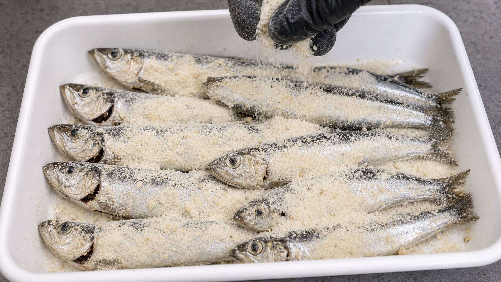 頭付きイワシに塩ニンニクをまぶした太刀魚テンヤ餌