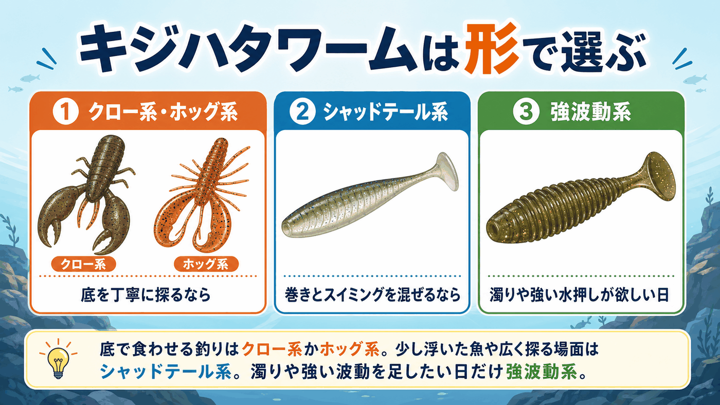 キジハタワームおすすめ7選｜ホッグ・クロー・シャッドテールの