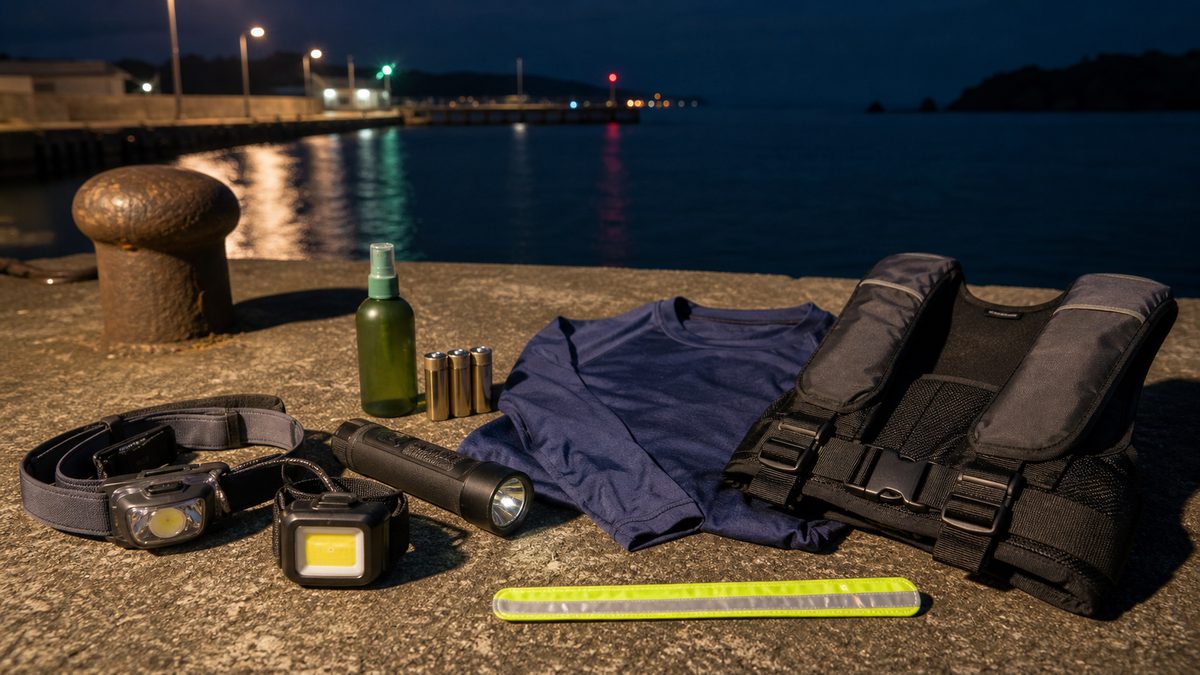 夏の夜釣りで足元と手元を照らすライト