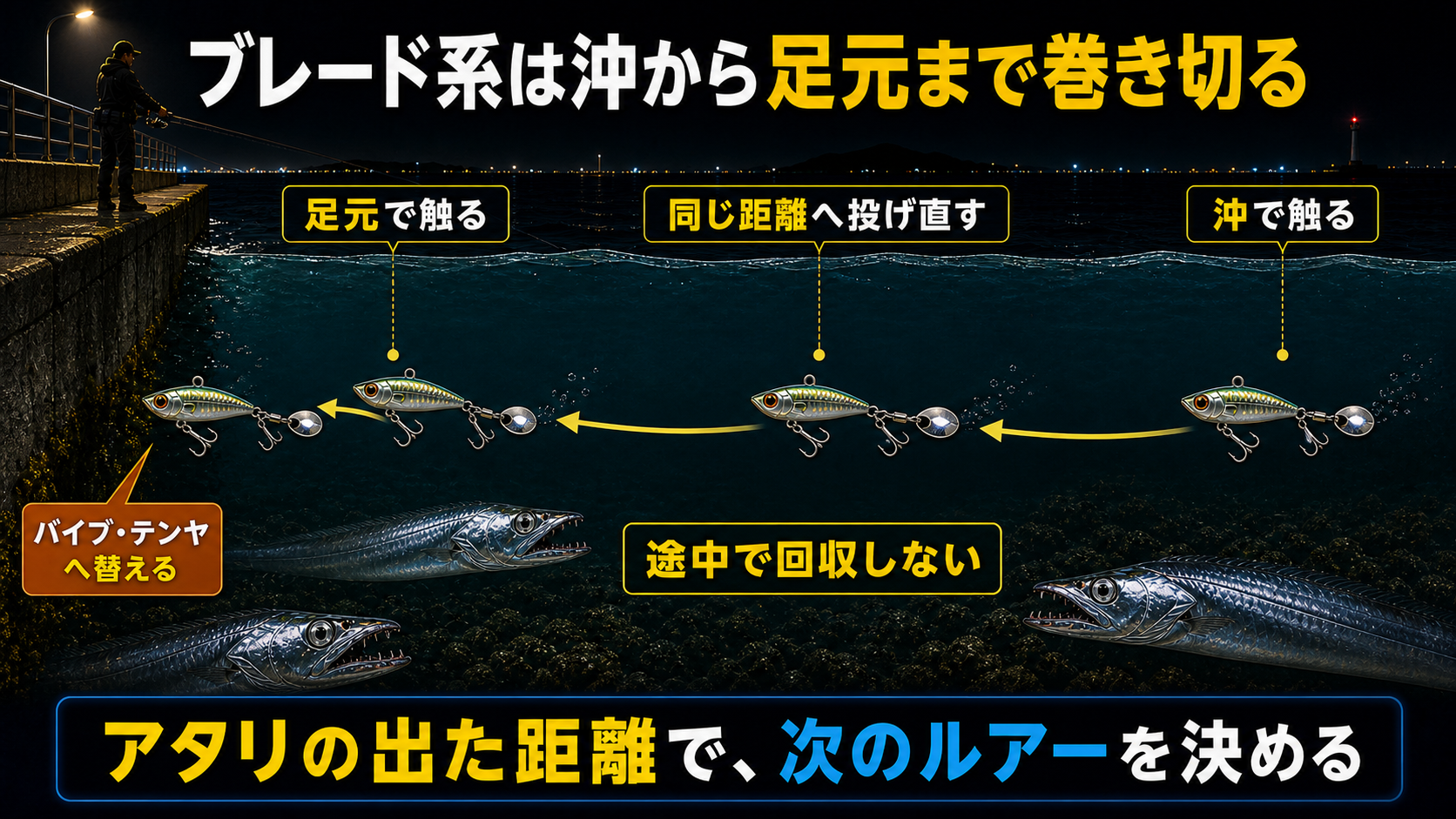 ブレード系は沖から足元まで巻き切る