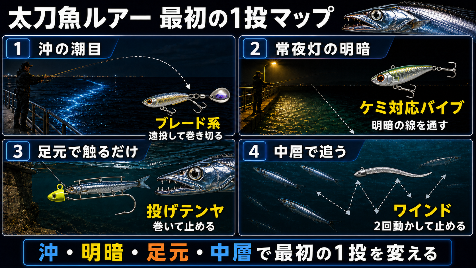 太刀魚ルアー夜釣りの最初の1投マップ