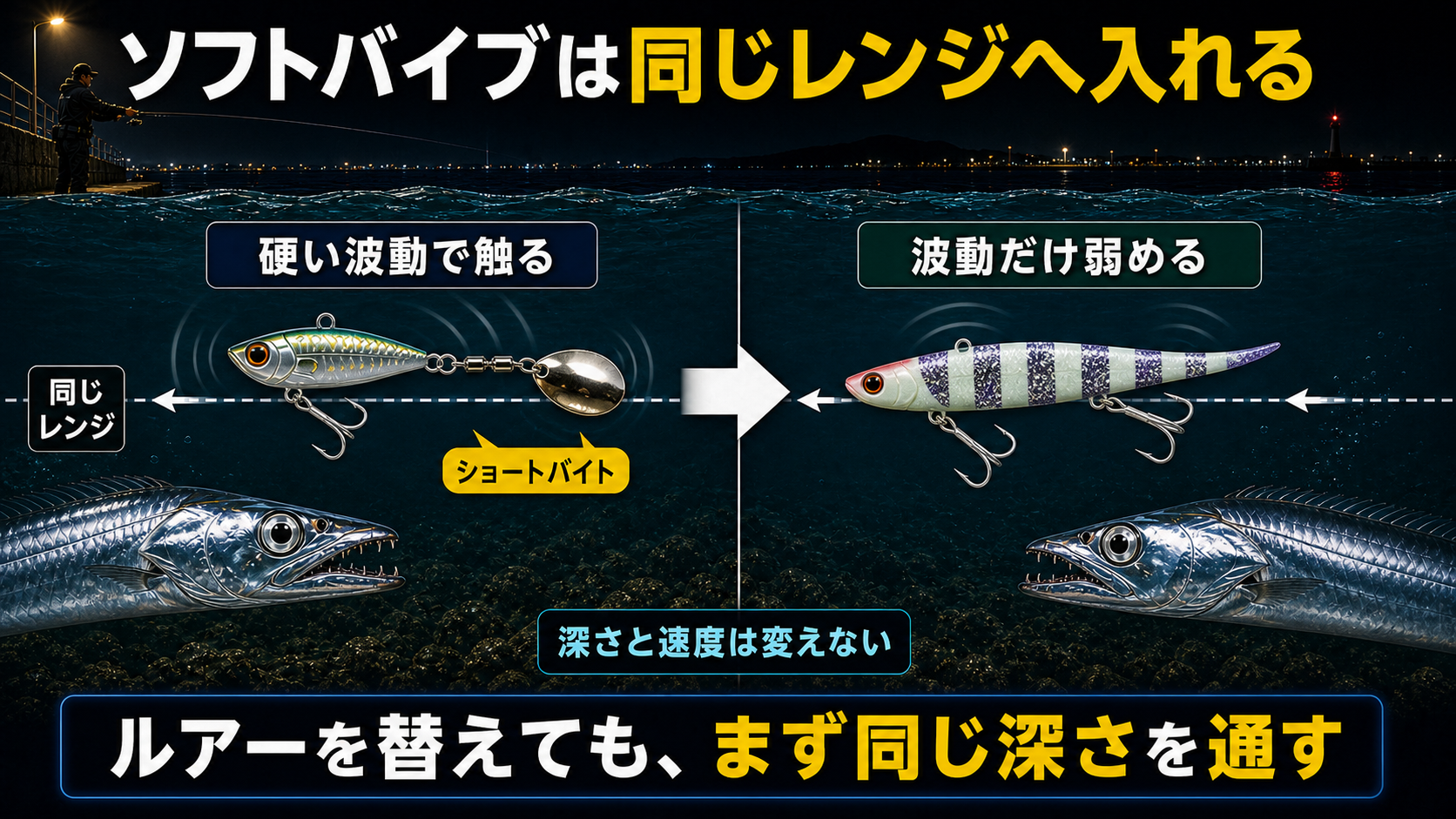 ソフトバイブは同じレンジへ入れる